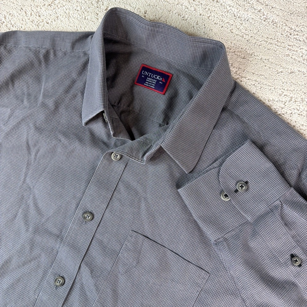 Men's UNTUCKit Medium Black/Grey Long Sleeve Wrinkle Free Button Shirt